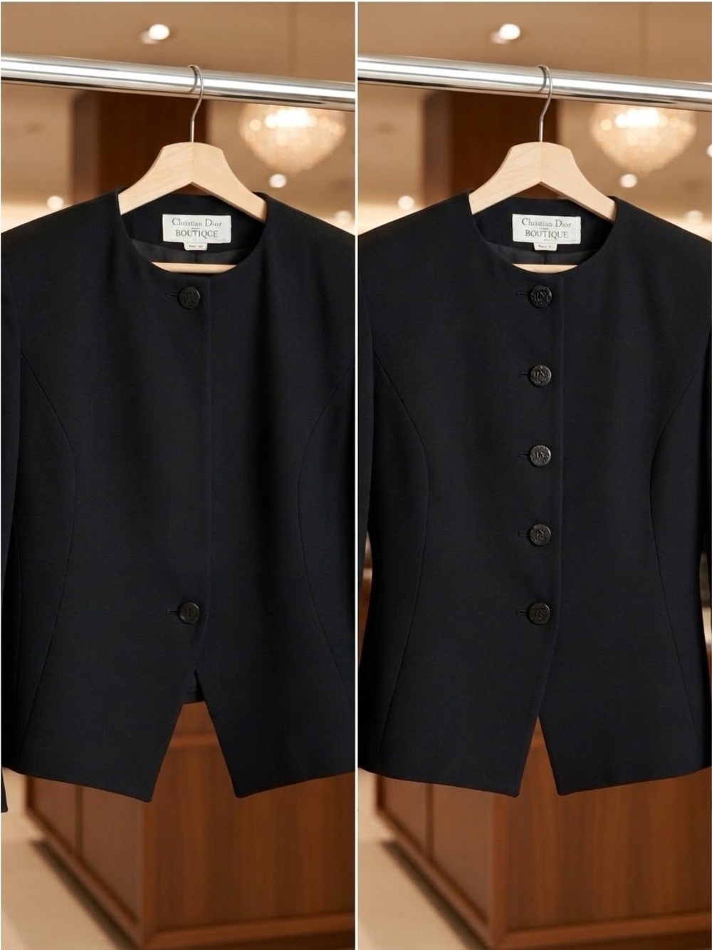Authentic Christian Dior Petites Paris Line  Black Collarless Cropped Blazer
